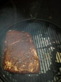 The meat during the smoking